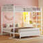 Lit simple superposé au dessus d'un lit double avec bureau, station de charge, lumières à DEL, tiroirs et tablettes de rangement, blanc-564892029-555136152