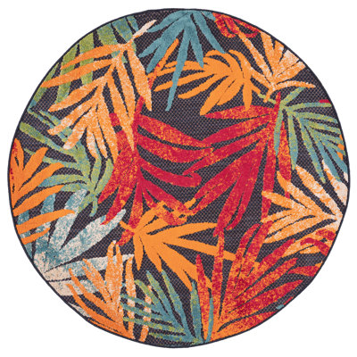 Oaks Modern Floral Navy Polypropylene Round Area Rug, 7'11'' Round