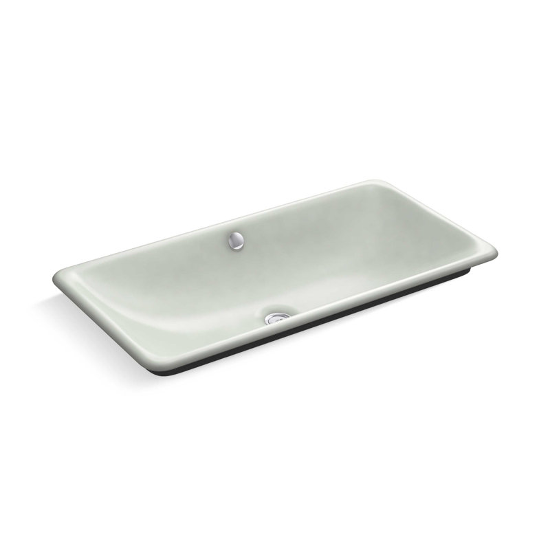 Iron Plains Metal Rectangle Dual Mount Bathroom Sink with Overflow, Sea Salt/Black