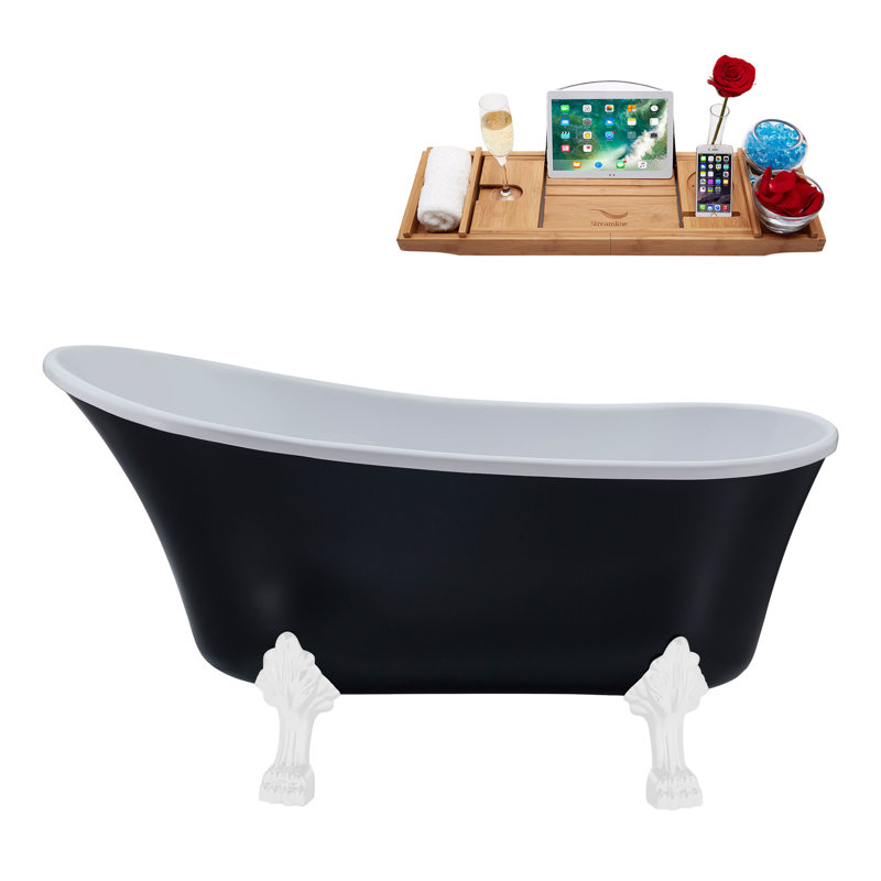 59.1'' x 27.6'' Freestanding Soaking Acrylic Bathtub, Glossy White, Matte Pink