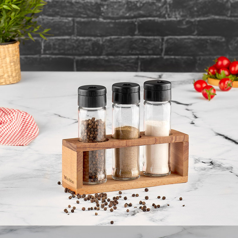 Freestanding Wood Spice Jar & Rack Set