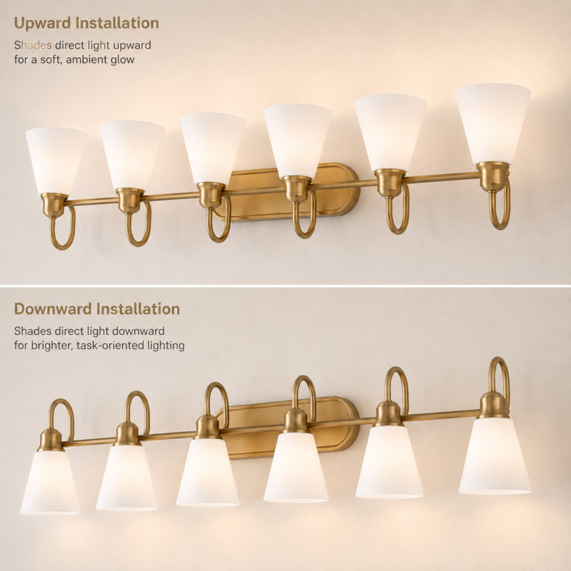 6 - Light Dimmable Vanity Light with Frosted Glass Shades, Brushed Gold