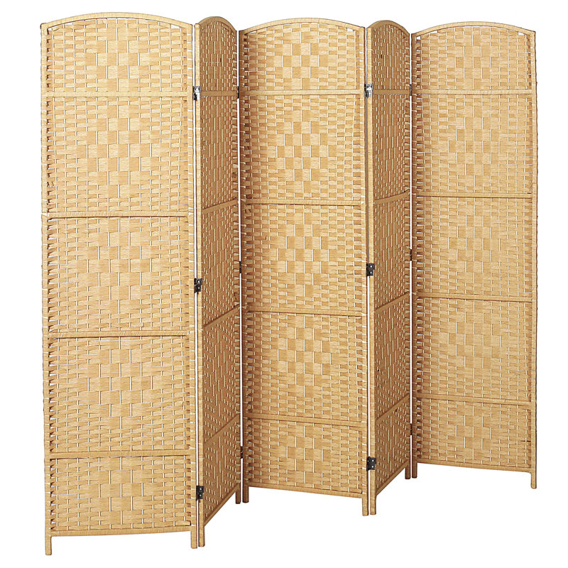 247.5Cm W x 180Cm H 5 - Panel Bamboo / Rattan Room Divider