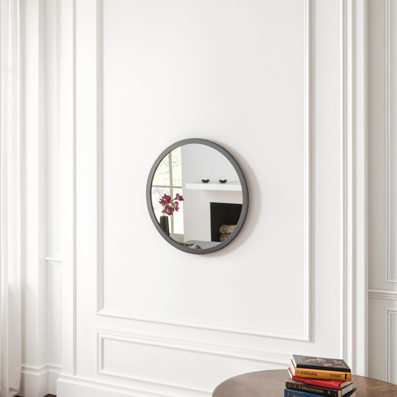 Tabatha Wood Flat Wall Mirror, 50cm H x 50cm W, Dark Grey