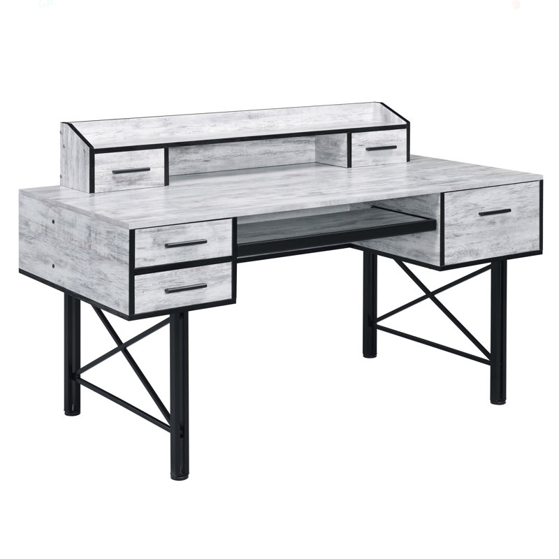 Antique White And Black 5-Drawer Computer Desk