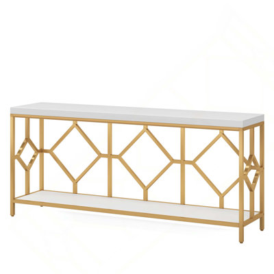 Industrial Narrow Sofa Table With Diamond Pattern Metal Frame For Entryway Living Room Storage Display