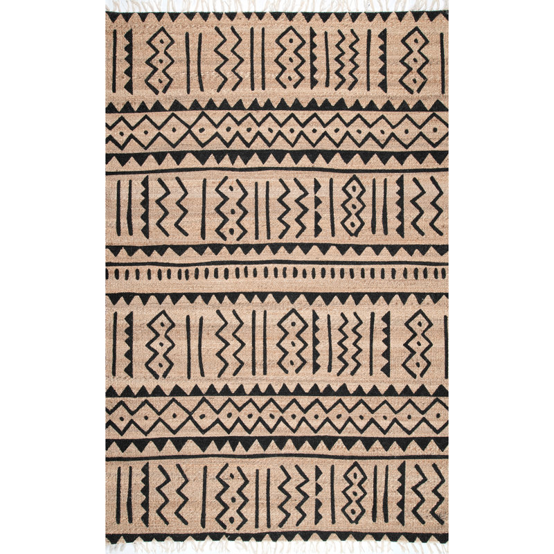 Tapis naturel en jute / coton noué à la main de style sud-ouest Brunner, Rectangle 4 pi x 6 pi