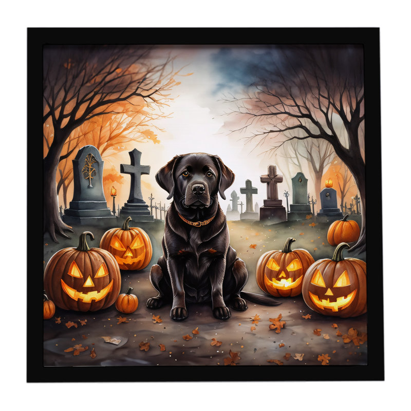 «Chocolate Labrador Retriever Spooky», impression sur métal encadrée