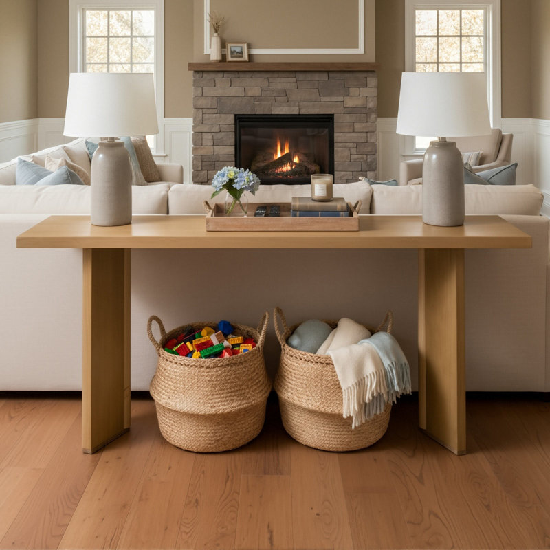 Console Table With Triangle Design Legs, Natural Wood