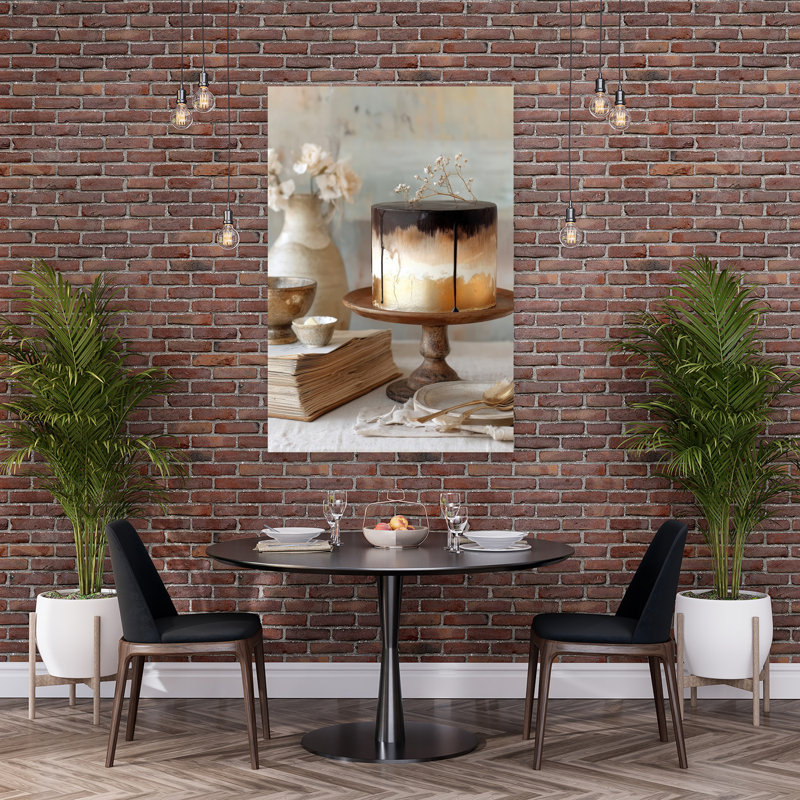Art mural délicat, gâteau au chocolat, fleur rustique élégante, H 60 po x l 40 po