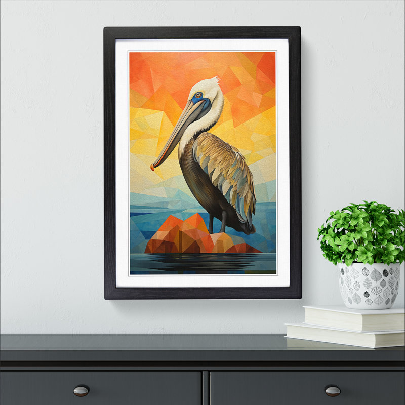 Pelican Geometric - Single Picture Frame Print on Wood, Black Framed, 64cm H x 46cm W x 2cm D