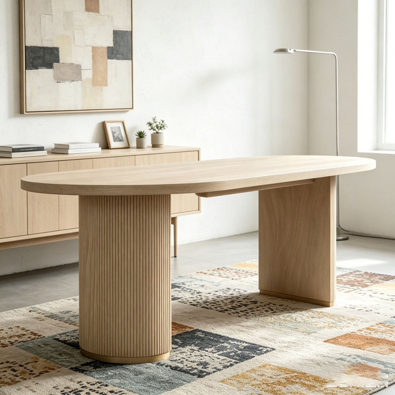 Oval Dining Table Double Pedestal, Natural