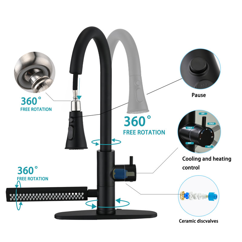 Robinet de cuisine rétractable BENSON, Noir