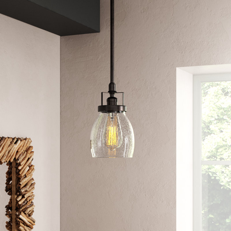 Shameka Steel and Glass 1-Light Single Bell Pendant with Adjustable Hanging Height , Bronze