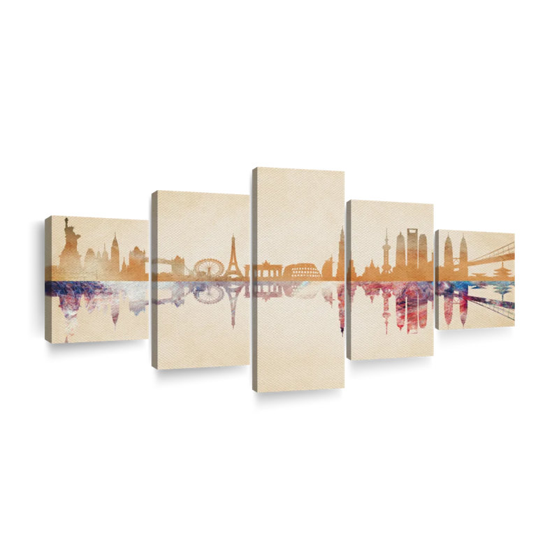 " World Landmarks Reflection " by Naomi Heart 5 - Pieces, 24" H x 55" W x 1.25" D