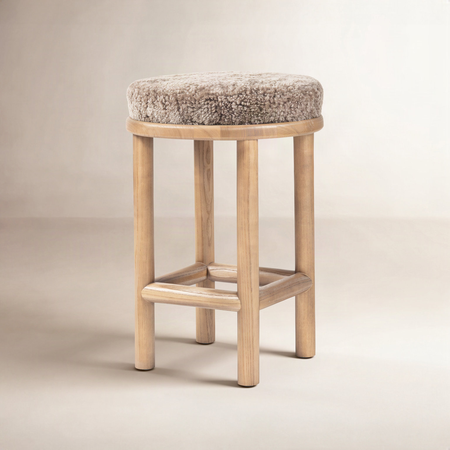 Ceridwen Bar Stool, Counter Stool (26" Seat Height), Taupe Shearling, Natural