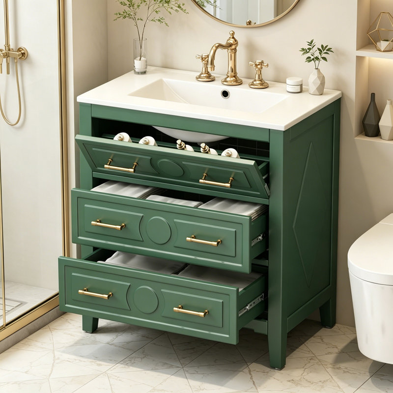 Meuble-lavabo avec lavabo et 3 tiroirs, Green