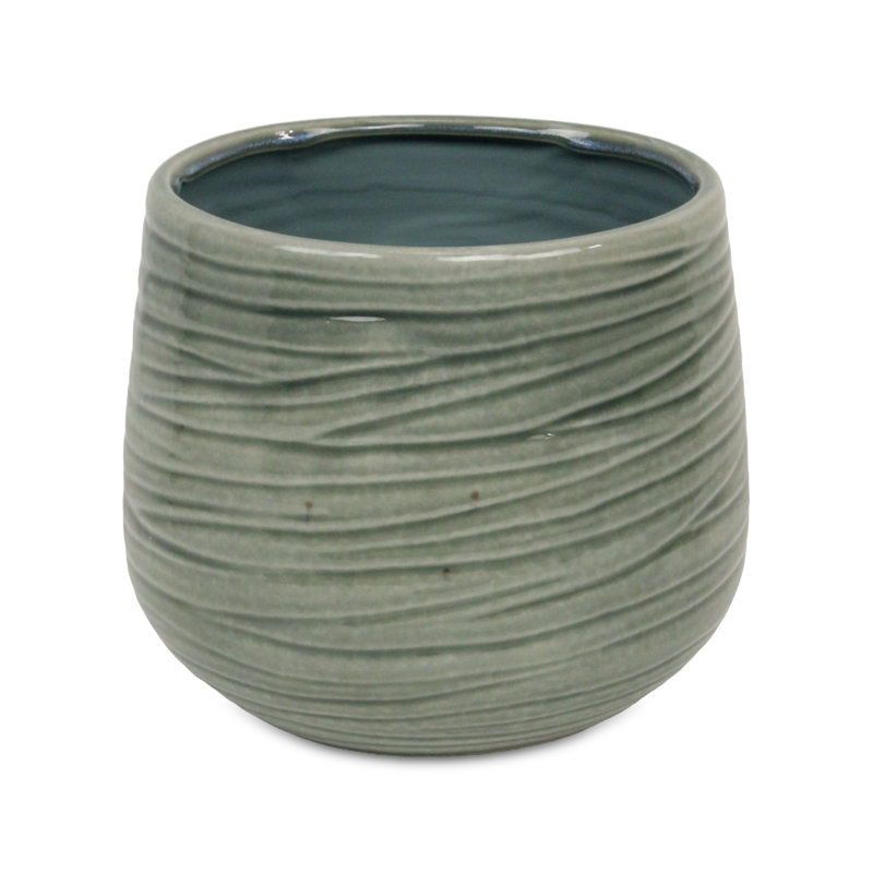 Grazielli Handmade Ceramic Pot Planter, Green, 7.75" H x 7.5" W x 7.5" D