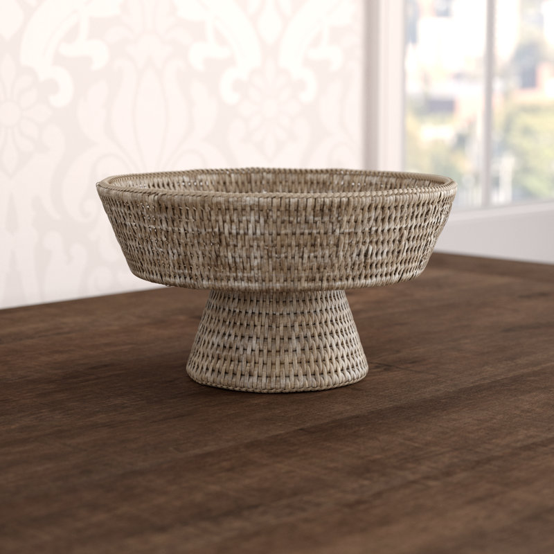 Beachcrest Home™ Everard Rattan Fruit Bowl, White Wash