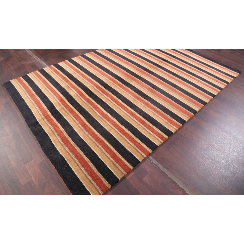 Tapis orange / beige en laine noué à la main de style oriental indien Lavdmir