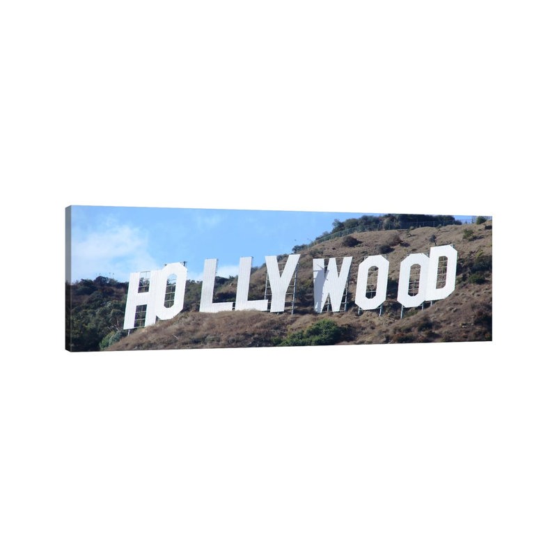 Hollywood Panoramic Skyline Cityscape (Sign) - Wrapped Canvas Panoramic Print, 30.48 cm H x 91.44 cm W x 1.91 cm D