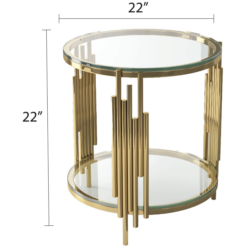 Table de bout avec tablette de plancher en verre Makalynn