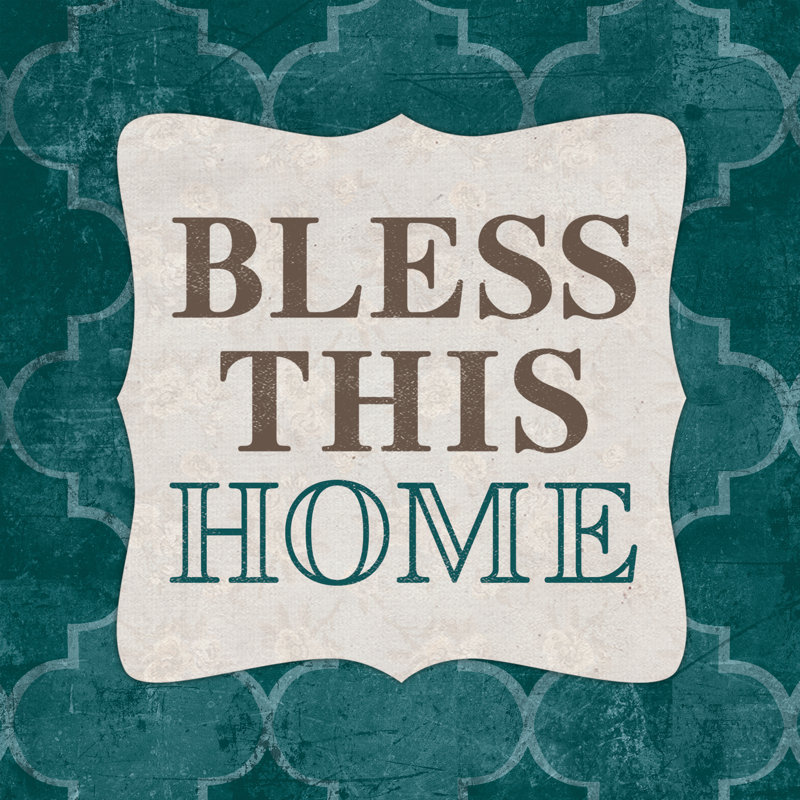 Bless This Home Teal 1 - Wrapped Canvas Print, 30cm H x 30cm W x 3.8cm D