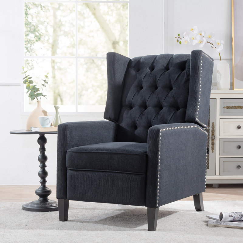 27.16" Wide Manual Wing Chair Recliner, Black Fabric