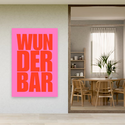 Wunderbar Pink Typography Bold Colorful Minimalist Wall Art Print 1 Piece Wrapped Canvas Wall Art