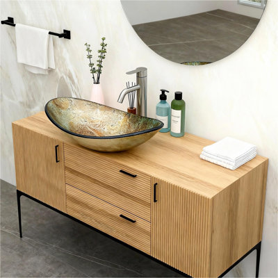 Lavabo de salle de bain vasque en verre trempé artistique avec bonde escamotable Artistic