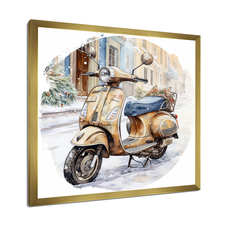 «Scooter Charm In Winter I», reproduction d'art sur toile, H 30 po x l 30 po x P 1 po, Cadre doré simple