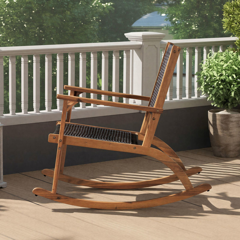 Outdoor Rocking Chair Set with Wicker Seat, Dark Brown