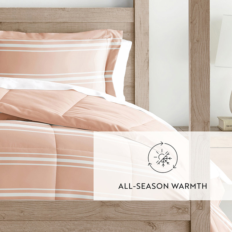 King Rose Striped Reversible Microfiber Comforter Set