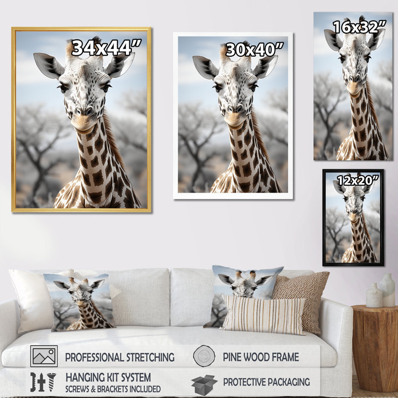 Girafes d'Aubriannah, élégance II - impression, Cadre simple noir, H 20 po x l 12 po x P 1 po
