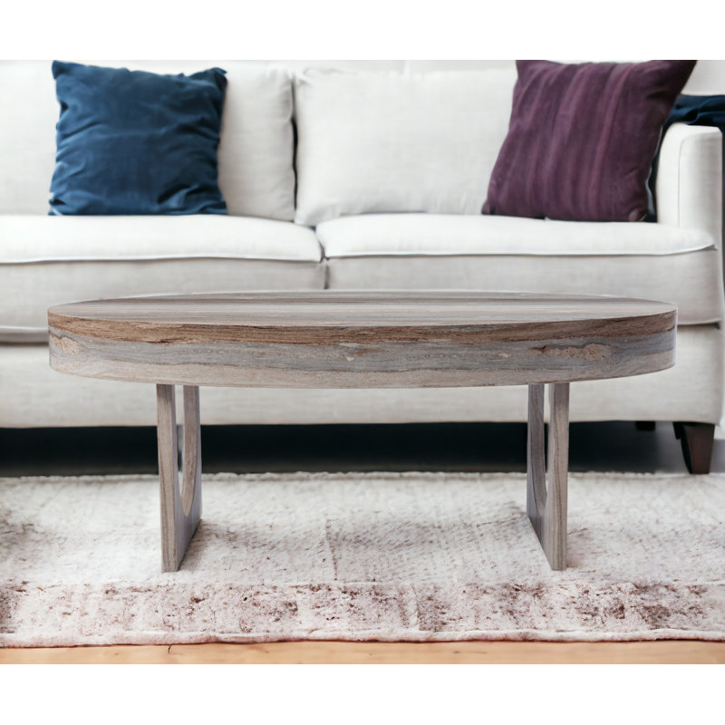 Table basse ovale en bois manufacturé brun 43 po