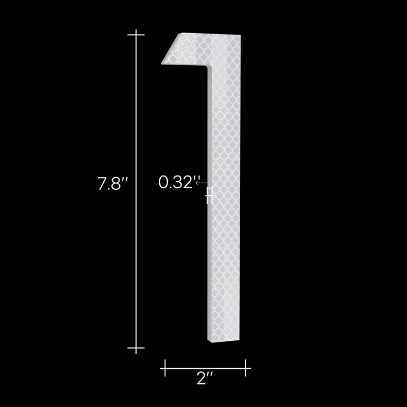 Numéro de maison 8 po en aluminium massif antirouille, flottant ou encastré, #1, Blanc argenté réfléchissant