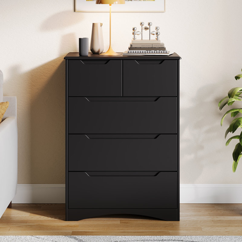  Modern 5-Drawer Dresser with Recessed Handles - Configured with 2 Small & 3 Large Drawers for Bedroom, Living Room, or Hallway