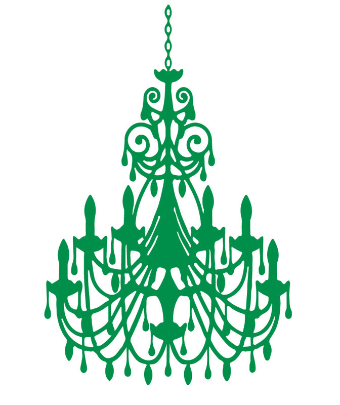 Décalcomanie murale lustre ornée, Vert clair, H 48 po x l 31 po x P 0,01 po