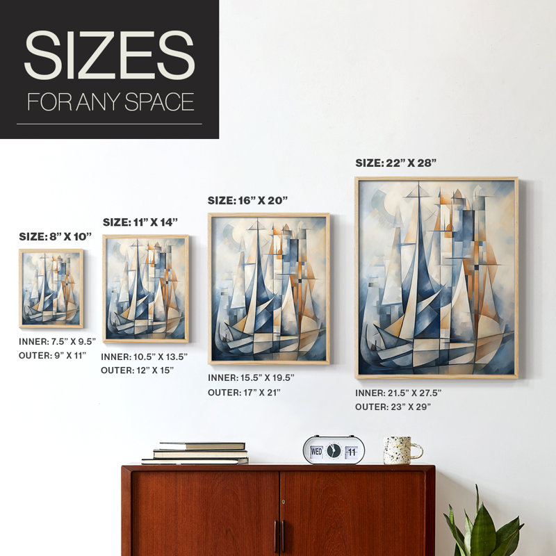 NAUTICAL Series CDxxV, reproduction encadrée - bois massif, H 15 po x l 12 po, Naturel