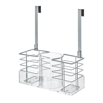 iDesign Cabinet Door Hair Care and Hair Styling Tool Organizer, 3 Compartments, Clear