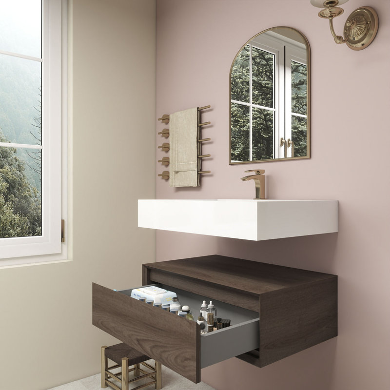 Alysa 30" Wall-Mounted Single Bathroom Vanity Set, Red  Oak