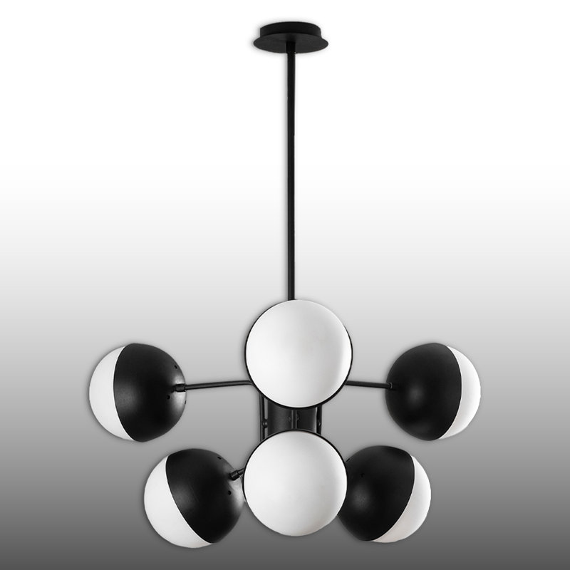 Lustre spoutnik en métal, 6 lumières, H 31,1 po x l 25,2 po x P 25,2 po, Noir / blanc
