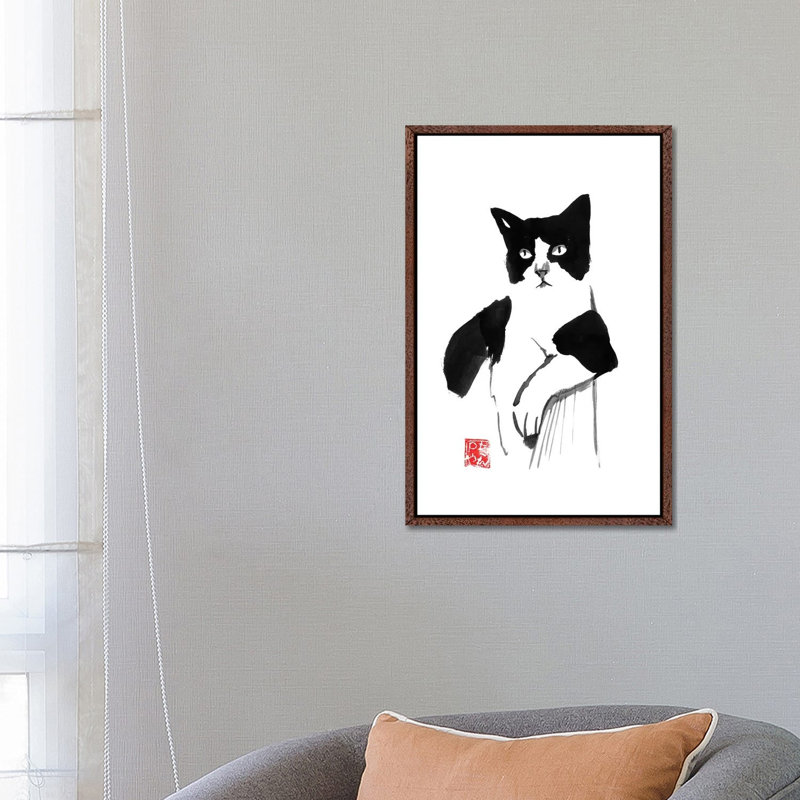 Cool Cat 1 Piece Painting on Canvas, 66.04 cm H x 45.72 cm W, Classic Brown Wood Framed