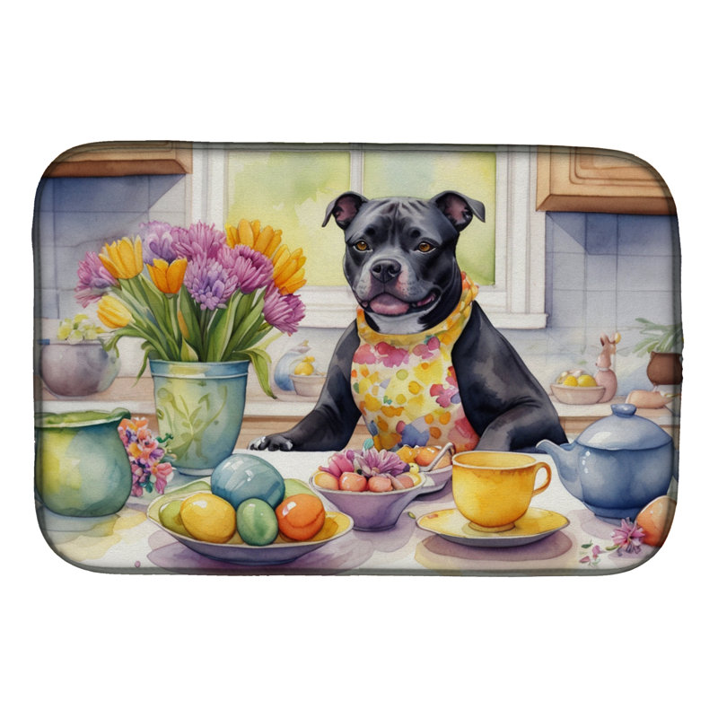 Decorating Easter Staffordshire Bull Terrier Dish Drying Mat