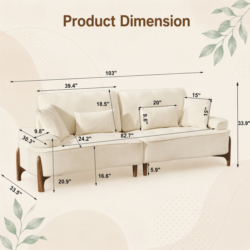 Comfortable Deep Seated Sofa with Soft Pillow, Ideal for Various Spaces