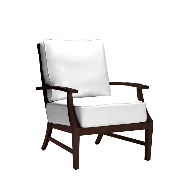Croquet Patio Chair with Cushions, No Welt + Standard Fill, Cabana Stripe Midnight, Mahogany