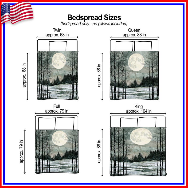 Full Moon Winter Landscape Bedding Moon Bedspread Nature, Queen