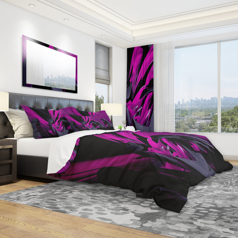 Mélange de gris ‑ ensemble de housse de couette à motif abstrait en microfibre de polyester, Magenta