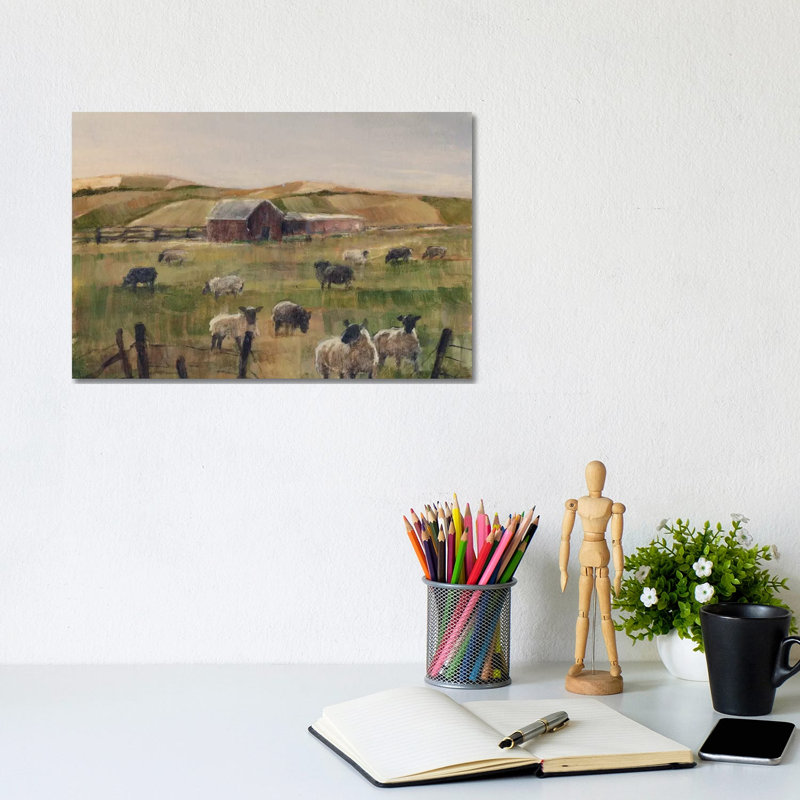 Grazing Sheep II by Ethan Harper - Gallery-Wrapped Canvas Giclée on Canvas, Wrapped Canvas, 20.32 cm H x 30.48 cm W