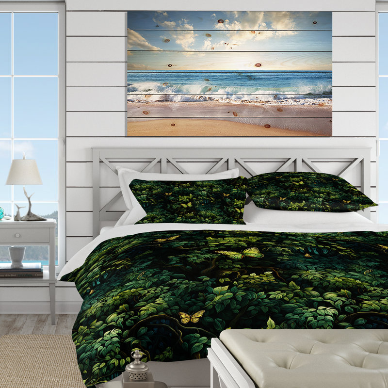 Ensemble de housse de couette Emerald Canopy Forest I, Housse de couette pour grand lit et 2 taies décor